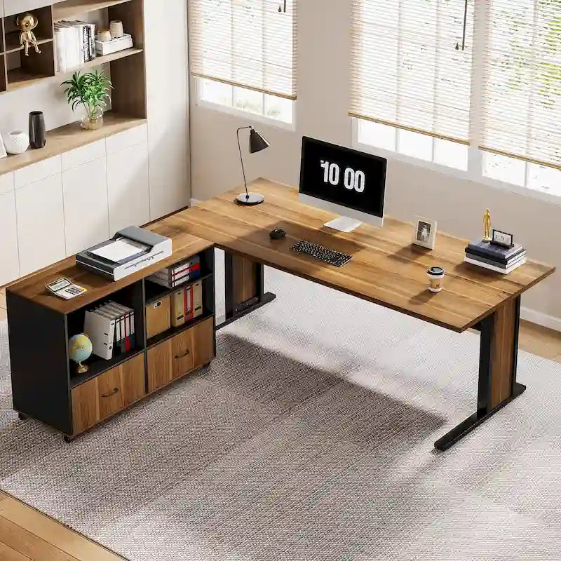Ensemble de bureau d'angle exécutif et de meuble de classement mobile 63 pouces pour bureau à domicile