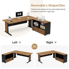 Ensemble de bureau d'angle exécutif et de meuble de classement mobile 63 pouces pour bureau à domicile