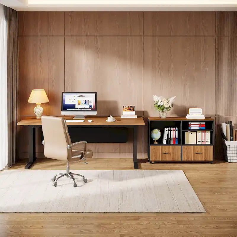 Ensemble de bureau d'angle exécutif et de meuble de classement mobile 63 pouces pour bureau à domicile