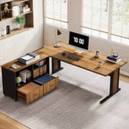 Ensemble de bureau d'angle exécutif et de meuble de classement mobile 63 pouces pour bureau à domicile