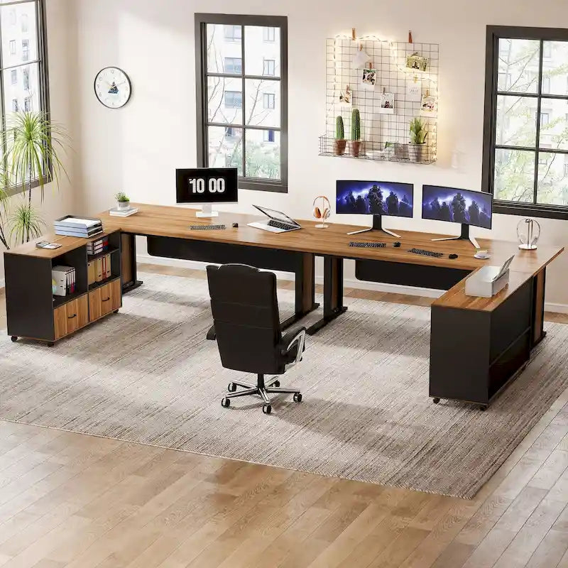 Ensemble de bureau d'angle exécutif et de meuble de classement mobile 63 pouces pour bureau à domicile