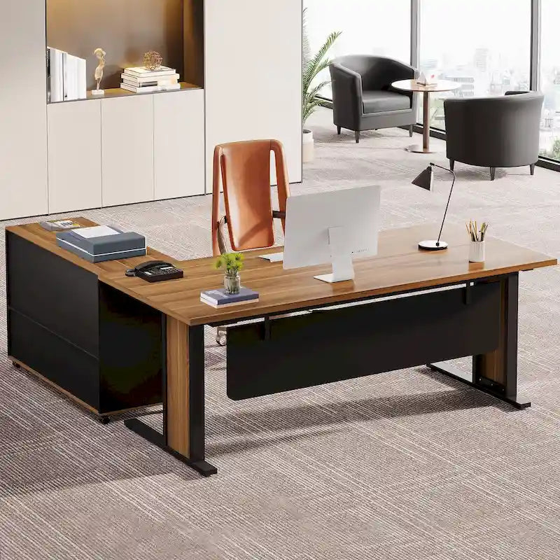Ensemble de bureau d'angle exécutif et de meuble de classement mobile 63 pouces pour bureau à domicile