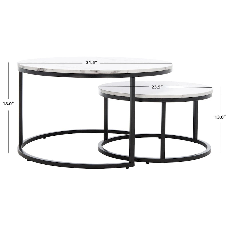 Lot de 2 tables basses gigognes rondes - 43 L x 36 P x 18 H - 32 L x 32 P x 18 H