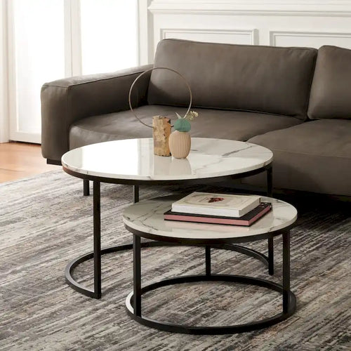 SAFAVIEH Elberta 2 Round Nesting Coffee Table - 43 L x 36 D x 18 H - 32Wx32Dx18H