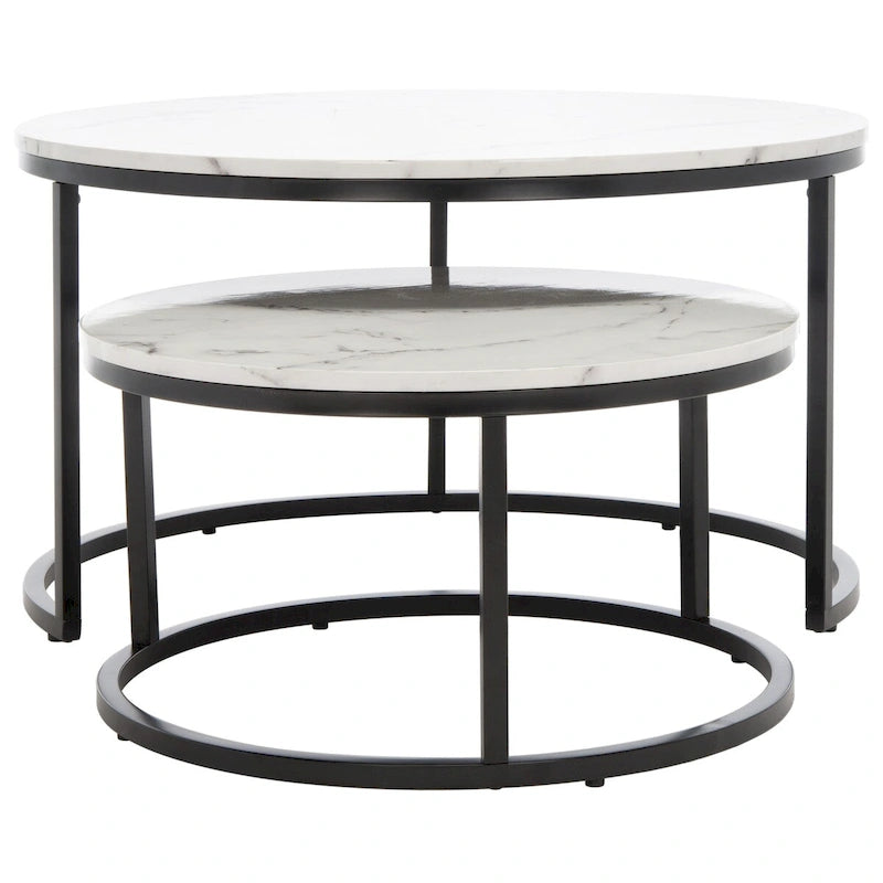 Lot de 2 tables basses gigognes rondes - 43 L x 36 P x 18 H - 32 L x 32 P x 18 H
