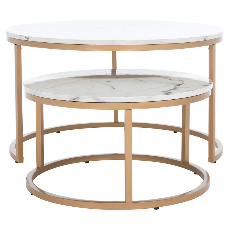 Lot de 2 tables basses gigognes rondes - 43 L x 36 P x 18 H - 32 L x 32 P x 18 H