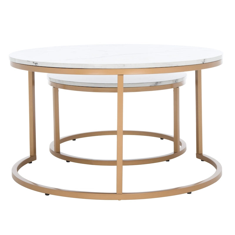 Lot de 2 tables basses gigognes rondes - 43 L x 36 P x 18 H - 32 L x 32 P x 18 H