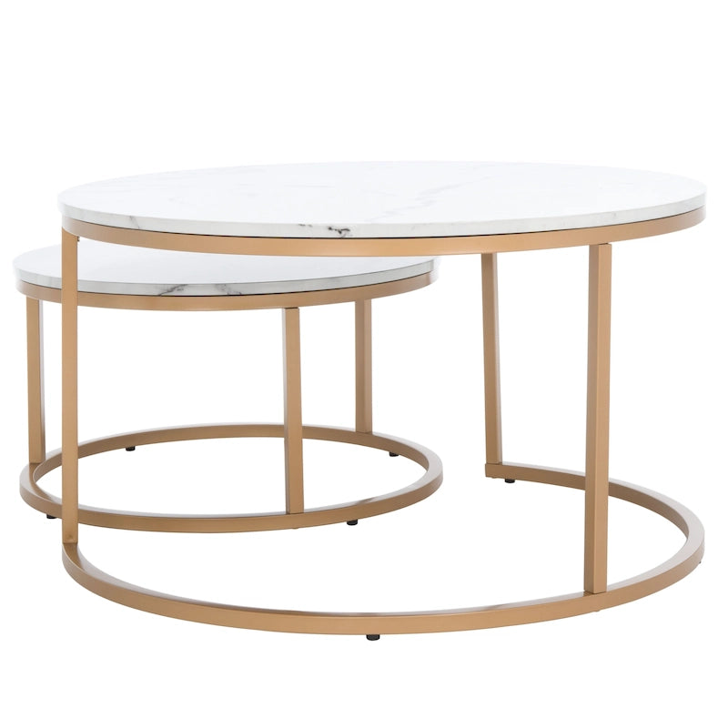 Lot de 2 tables basses gigognes rondes - 43 L x 36 P x 18 H - 32 L x 32 P x 18 H