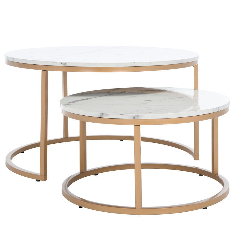 Lot de 2 tables basses gigognes rondes - 43 L x 36 P x 18 H - 32 L x 32 P x 18 H