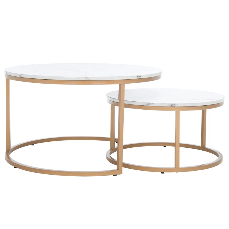 Lot de 2 tables basses gigognes rondes - 43 L x 36 P x 18 H - 32 L x 32 P x 18 H
