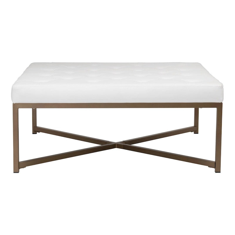 Grand pouf de cocktail en métal et cuir capitonné