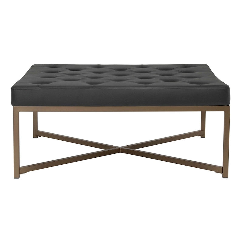 Grand pouf de cocktail en métal et cuir capitonné