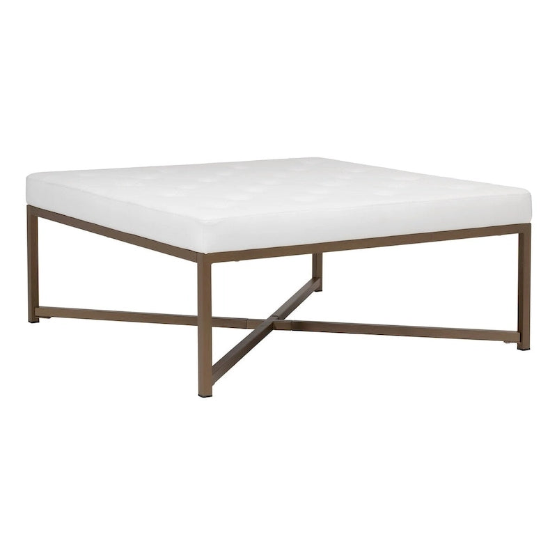 Grand pouf de cocktail en métal et cuir capitonné