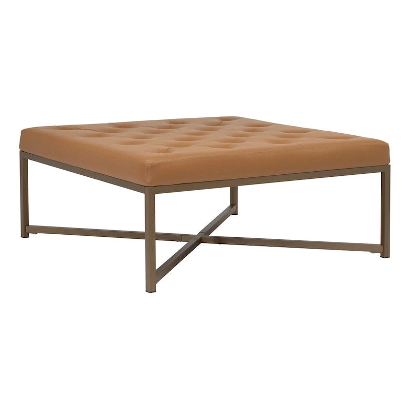 Grand pouf de cocktail en métal et cuir capitonné