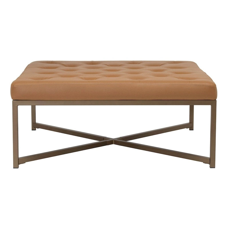Grand pouf de cocktail en métal et cuir capitonné