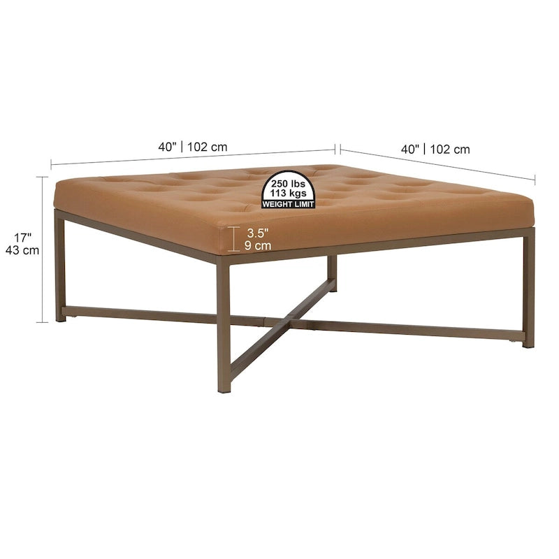 Grand pouf de cocktail en métal et cuir capitonné