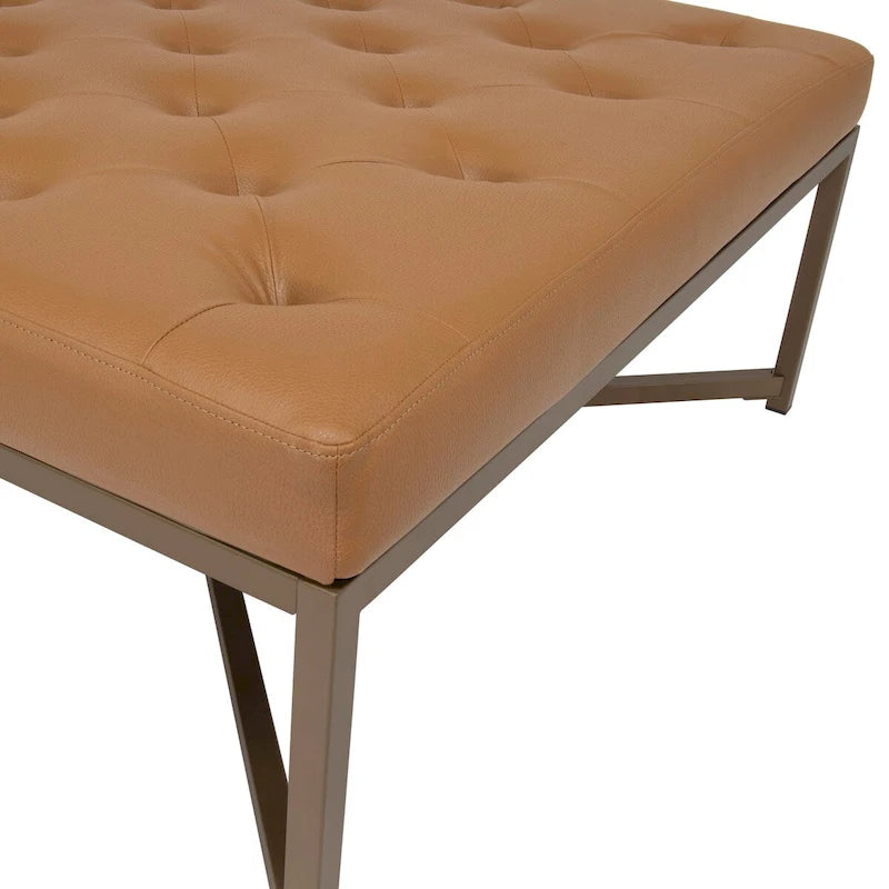 Grand pouf de cocktail en métal et cuir capitonné