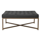 Grand pouf de cocktail en métal et cuir capitonné
