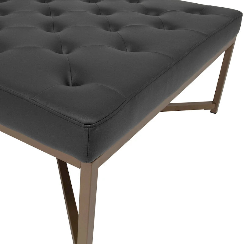 Grand pouf de cocktail en métal et cuir capitonné