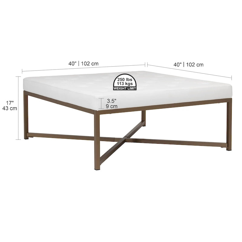 Grand pouf de cocktail en métal et cuir capitonné