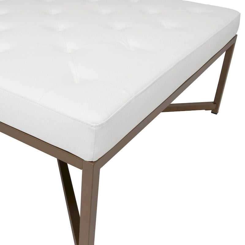 Grand pouf de cocktail en métal et cuir capitonné