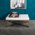 Grand pouf de cocktail en métal et cuir capitonné