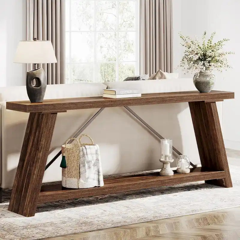 Table Console/Canapé en Bois Rustique de 70,9 Pouces de Long avec Étagère de Rangement