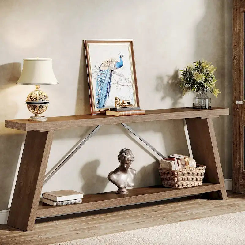 Table Console/Canapé en Bois Rustique de 70,9 Pouces de Long avec Étagère de Rangement