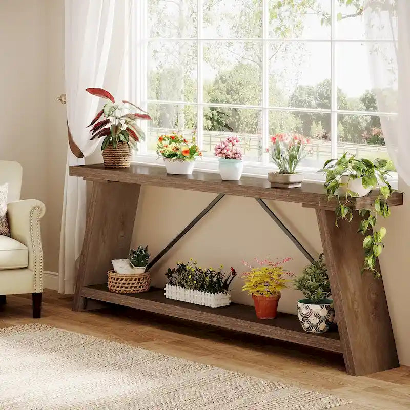 Table Console/Canapé en Bois Rustique de 70,9 Pouces de Long avec Étagère de Rangement