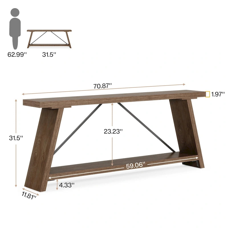 Table Console/Canapé en Bois Rustique de 70,9 Pouces de Long avec Étagère de Rangement