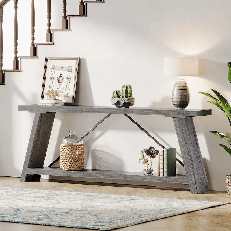 Table Console/Canapé en Bois Rustique de 70,9 Pouces de Long avec Étagère de Rangement