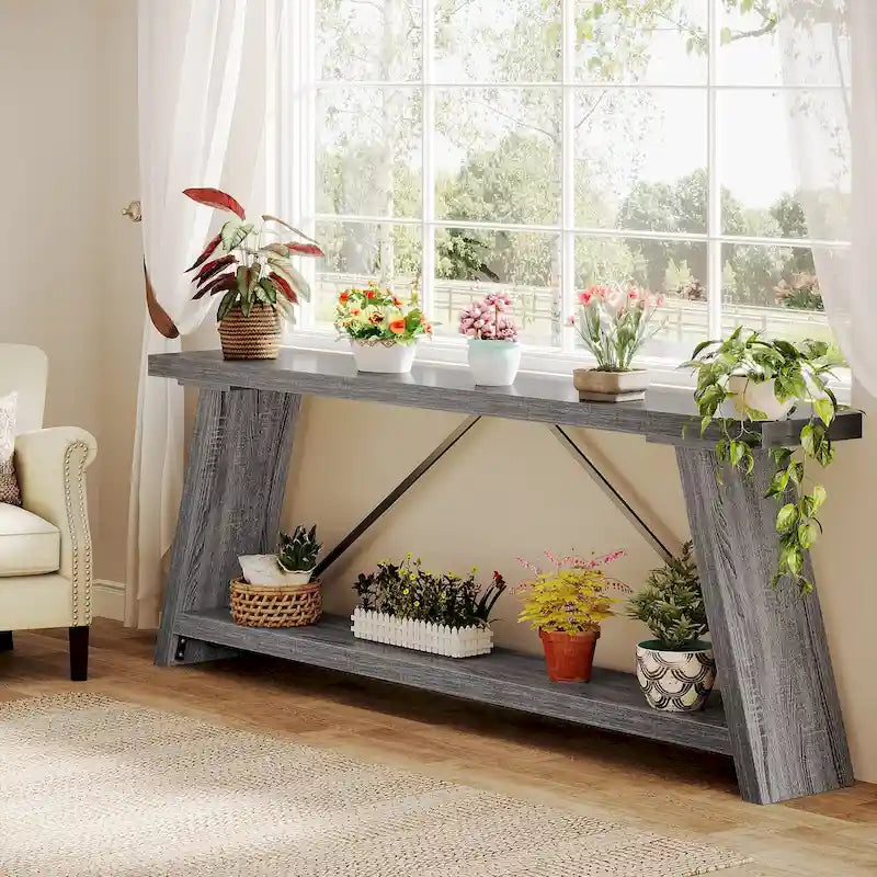 Table Console/Canapé en Bois Rustique de 70,9 Pouces de Long avec Étagère de Rangement