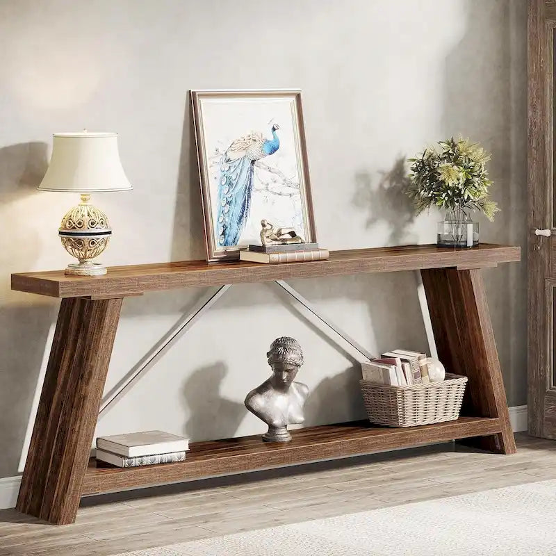 Table Console/Canapé en Bois Rustique de 70,9 Pouces de Long avec Étagère de Rangement