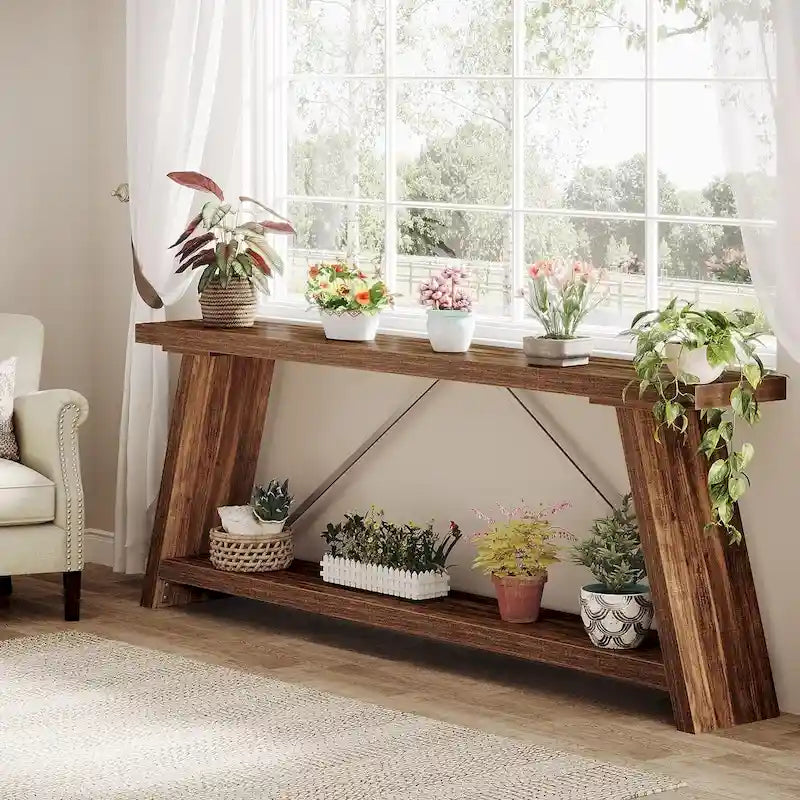 Table Console/Canapé en Bois Rustique de 70,9 Pouces de Long avec Étagère de Rangement