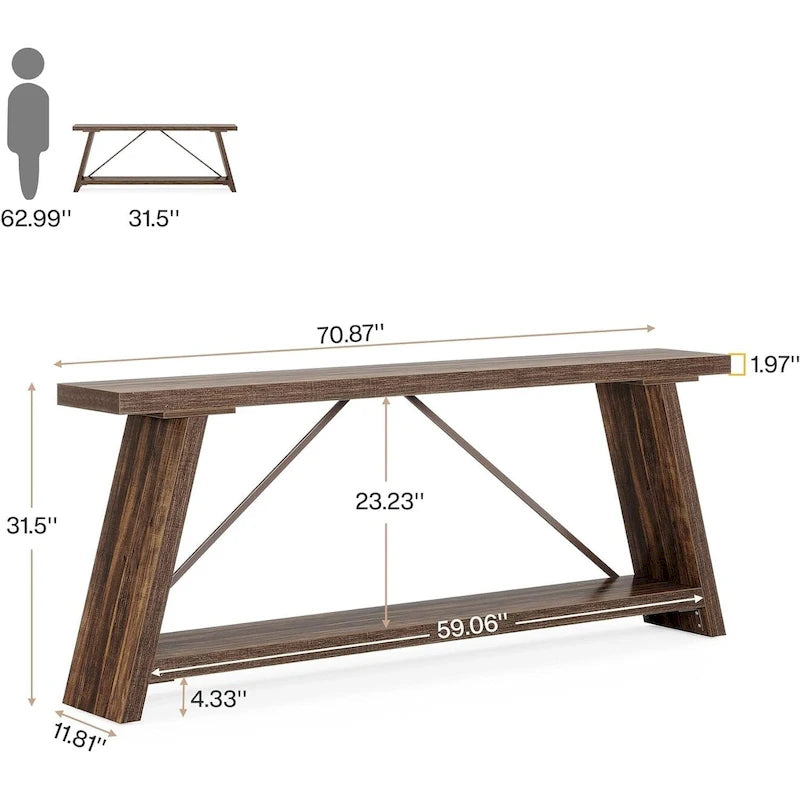 Table Console/Canapé en Bois Rustique de 70,9 Pouces de Long avec Étagère de Rangement