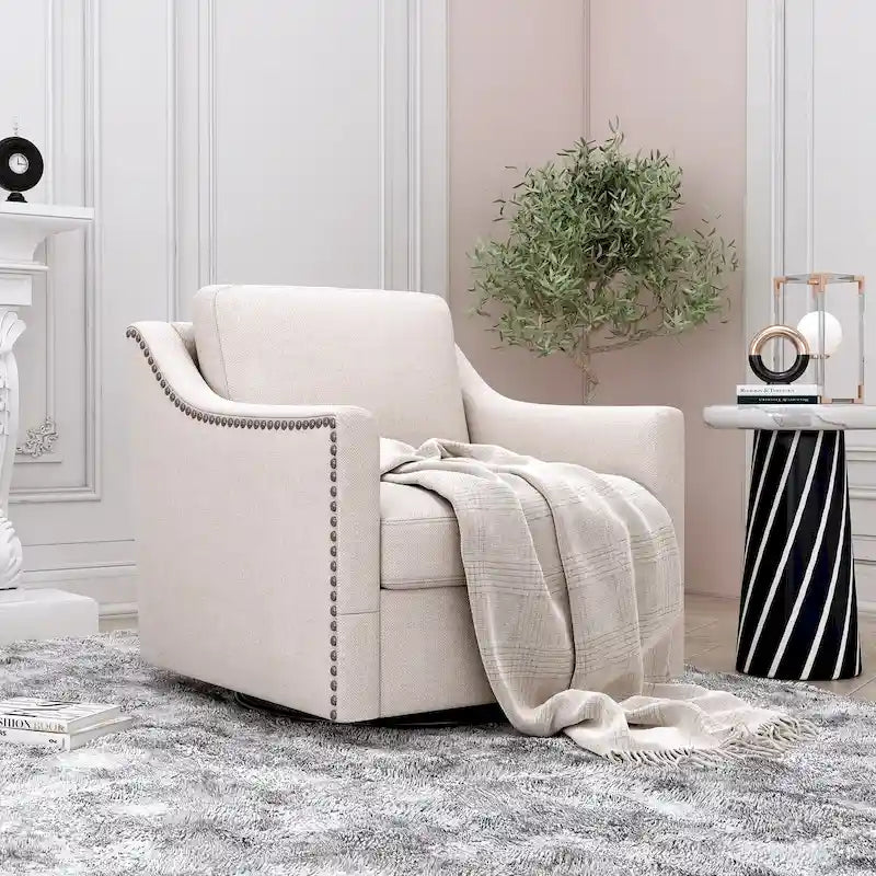 360 Degree Swivel Armchair Cotton Linen Skin-friendly Fabric Ergonomic Design