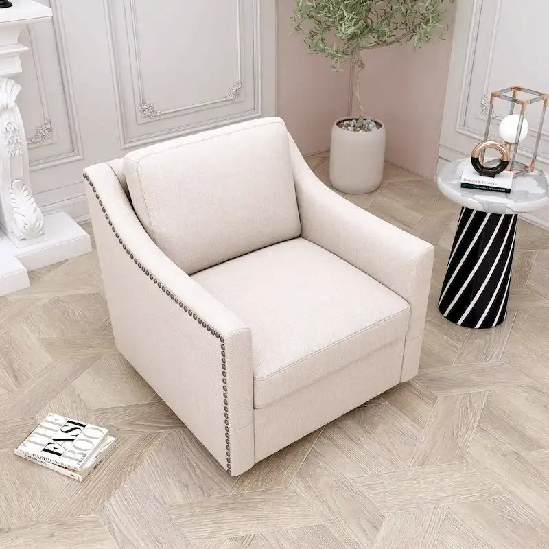 Fauteuil pivotant à 360 degrés en coton et lin Tissu agréable pour la peau Conception ergonomique