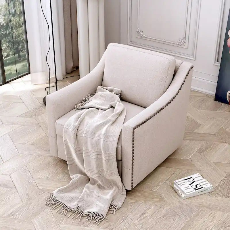 Fauteuil pivotant à 360 degrés en coton et lin Tissu agréable pour la peau Conception ergonomique