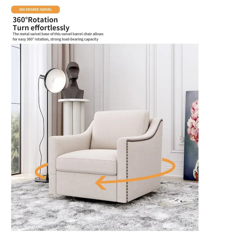 Fauteuil pivotant à 360 degrés en coton et lin Tissu agréable pour la peau Conception ergonomique