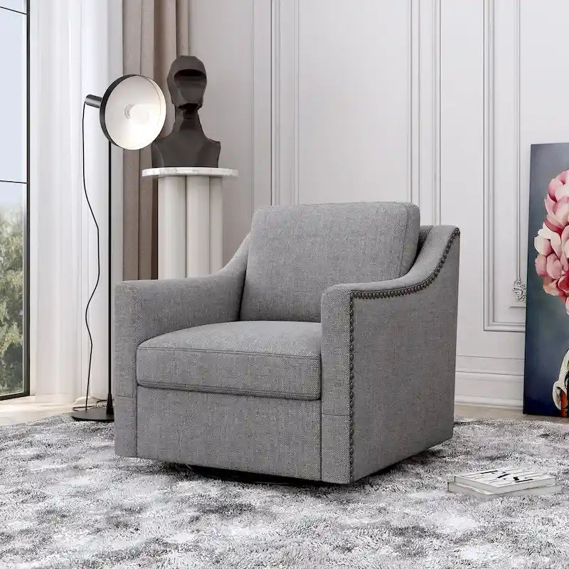 Fauteuil pivotant à 360 degrés en coton et lin Tissu agréable pour la peau Conception ergonomique