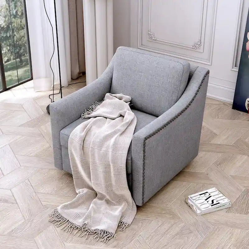 Fauteuil pivotant à 360 degrés en coton et lin Tissu agréable pour la peau Conception ergonomique