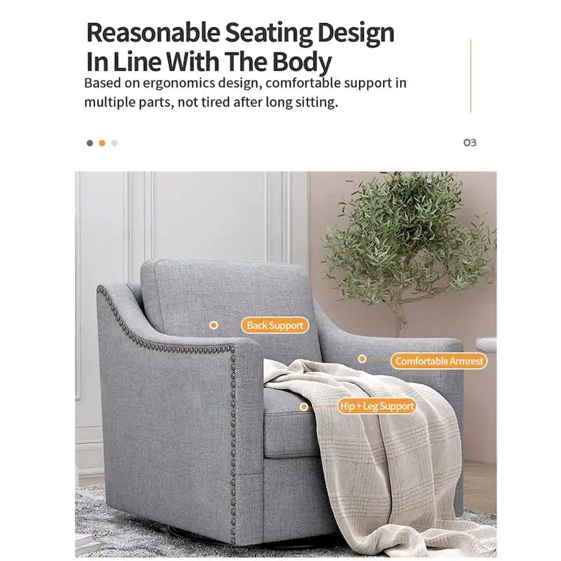 Fauteuil pivotant à 360 degrés en coton et lin Tissu agréable pour la peau Conception ergonomique