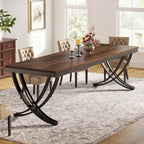 Table à manger rectangulaire 6-8 personnes, grande table de cuisine en bois de 198 cm style ferme