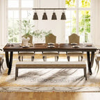 Table à manger rectangulaire 6-8 personnes, grande table de cuisine en bois de 198 cm style ferme