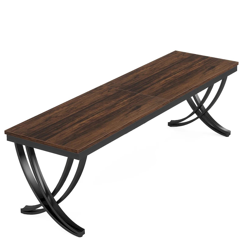Table à manger rectangulaire 6-8 personnes, grande table de cuisine en bois de 198 cm style ferme