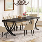 Table à manger rectangulaire 6-8 personnes, grande table de cuisine en bois de 198 cm style ferme