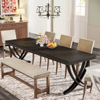 Table à manger rectangulaire 6-8 personnes, grande table de cuisine en bois de 198 cm style ferme