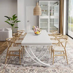 Table à manger rectangulaire 6-8 personnes, grande table de cuisine en bois de 198 cm style ferme