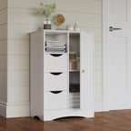 Meuble de rangement pour salle de bain et buanderie à porte unique avec 3 tiroirs, étagère ouverte et réglable