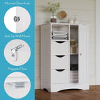 Meuble de rangement pour salle de bain et buanderie à porte unique avec 3 tiroirs, étagère ouverte et réglable